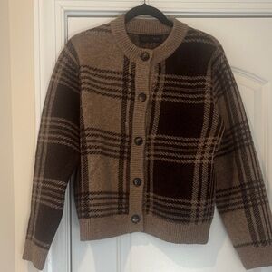 Zara Brown Plaid Cardigan Sweater